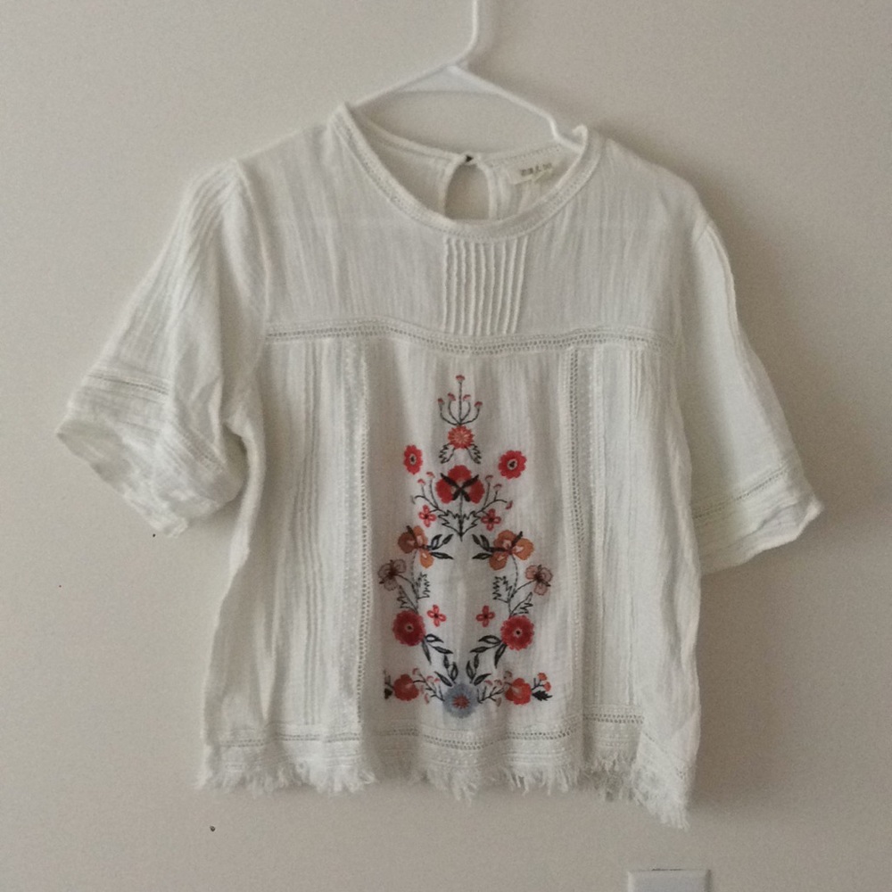 Embroidered White top with Fringe
